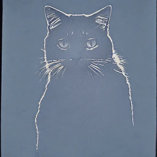 Prompt: cyanotype of a cat