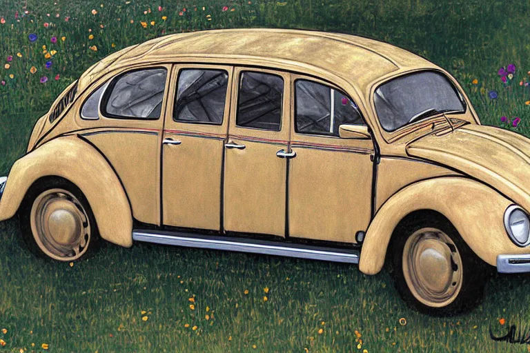 Image similar to gustav klimt vw beetle