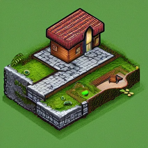 Prompt: house in the forest isometric style, fantasy, video game design, realistic