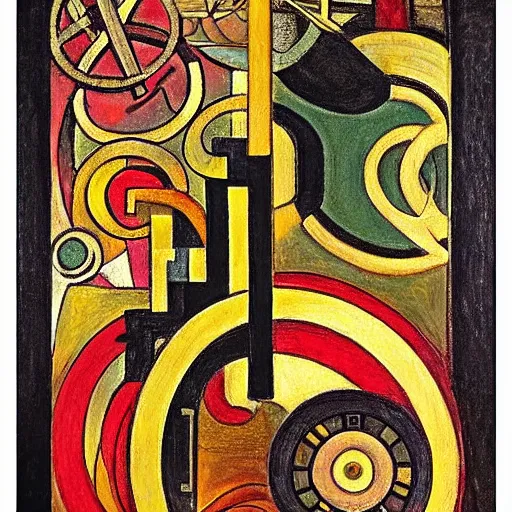 Prompt: maze labyrinth steampunk by albert gleizes and by hilma klint, hd, no border, vivid colors
