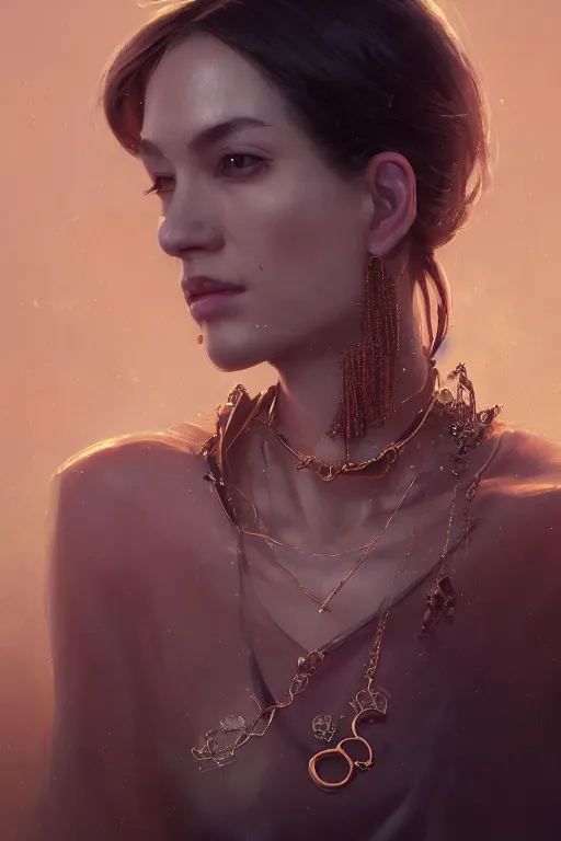 Image similar to a fancy portrait of a women with bug jewelry by greg rutkowski, sung choi, mitchell mohrhauser, maciej kuciara, johnson ting, maxim verehin, peter konig, 8 k photorealistic, cinematic lighting, hd, high details, dramatic, atmosphereric, trending on artstation