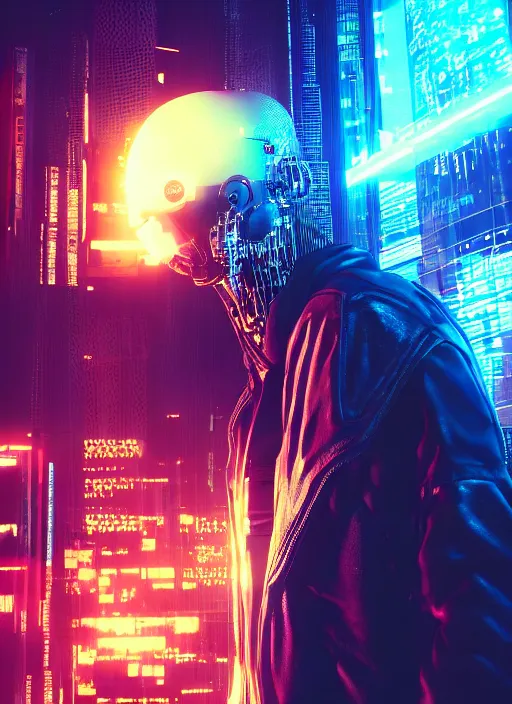 Image similar to Cyberpunk Saitama, Neon, dark atmosphere, cinematic shot, intricate, ornate, photorealistic, ultra detailed, realistic, 100mm, photography, octane, high definition, depth of field, bokeh, 8k, artstation