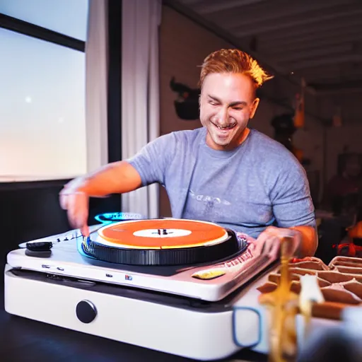 Image similar to dj spinning on a waffle turntable