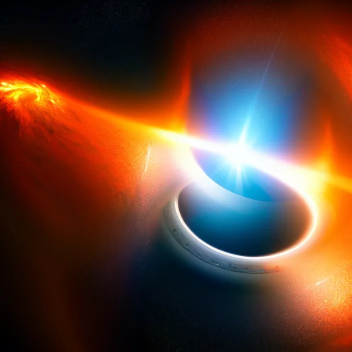 Image similar to an astronaut is falling inside a black hole and is bent into a vortex, volumetric lighting, interstellar, black hole light lensing, event horizon, digital art, wallpaper, 4 k