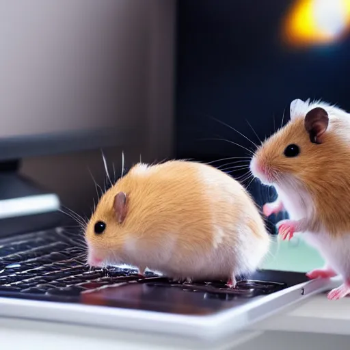 Prompt: hamster watching the computer