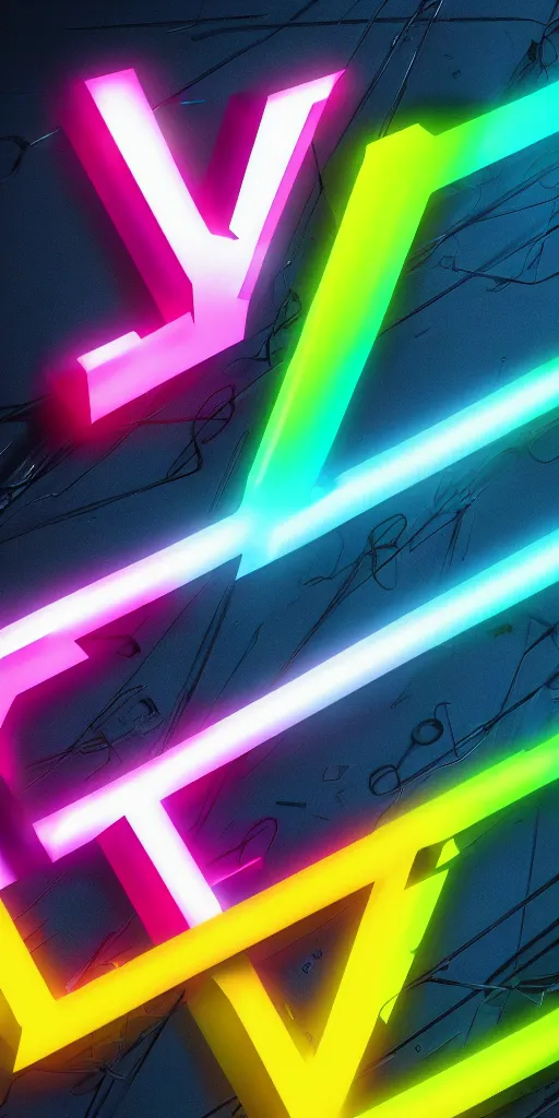 Image similar to a cyberpunk logo of the letter v, neon outline, bright colors, reflections, lens flare, 8 k, unreal engine 5, blender, best logo created