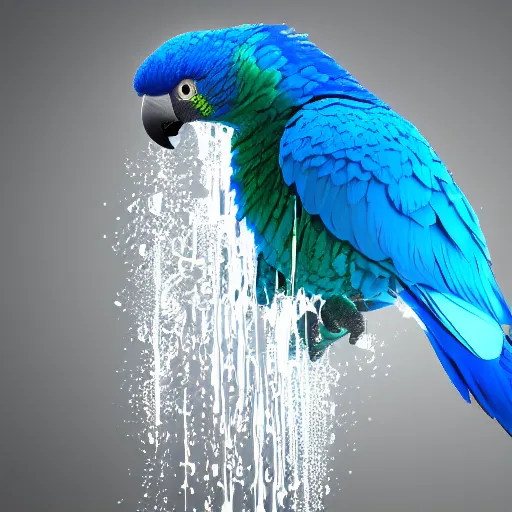 Prompt: blue liquid motion fluids forming blue parrot bird, hyper detailed, vray render