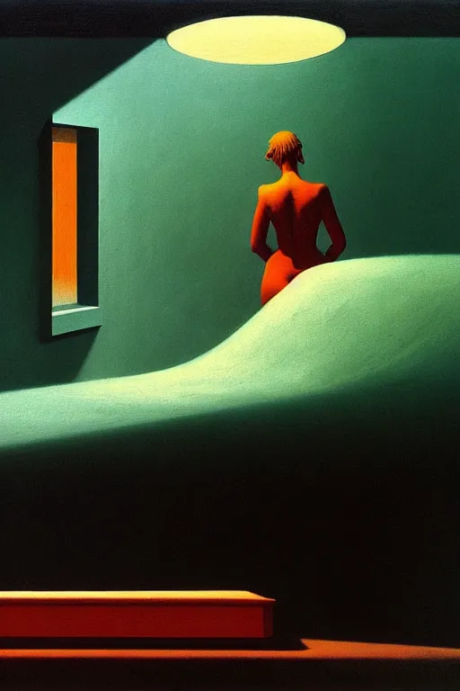 Prompt: loneliness, edward hopper and james gilleard zdzislaw beksisnski higly detailed