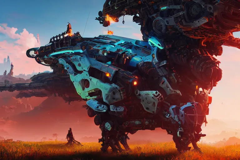 Image similar to scorcher machine mecanical creature robot of horizon forbidden west horizon zero dawn radiating a glowing aura global illumination ray tracing hdr fanart arstation by ian pesty and alena aenami artworks in 4 k