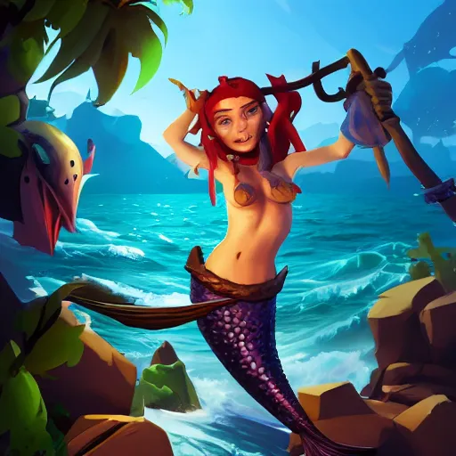 Image similar to jack the pirate mermaid on sea of thieves game avatar hero, behance hd by jesper ejsing, by rhads, makoto shinkai and lois van baarle, ilya kuvshinov, rossdraws global illumination