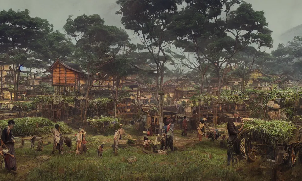 Prompt: A Japanese Brazilian farming community in 1919, trending on artstation, digital art, by Greg Rutkowski