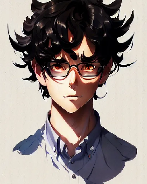 Image similar to guy with midlength black curly hair, portrait shinkai makoto studio ghibli studio key hideaki anno sakimichan stanley artgerm lau rossdraws james jean marc simonetti elegant highly detailed digital painting artstation pixiv