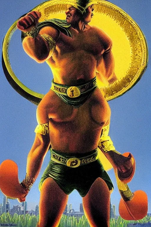 Prompt: Artwork by Tim White of the Legendary Gladiator Of Deeds, Perfect Symmetry