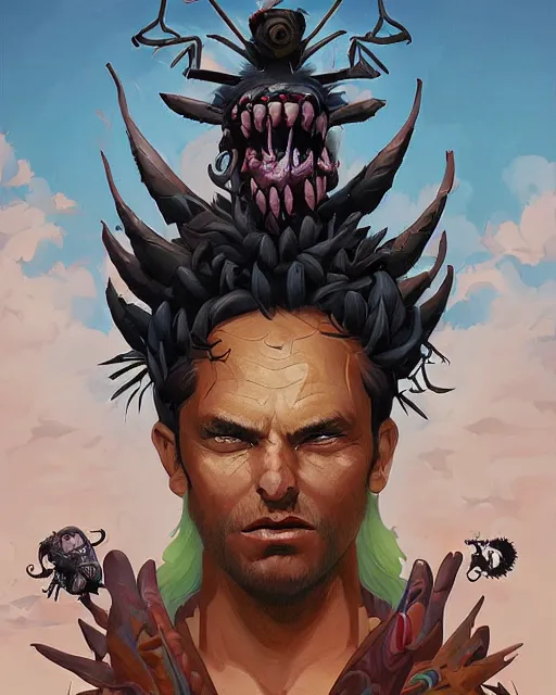 Image similar to a portrait of our lord and saviour beelzebub, ruler of the demons, king of the flies, a motherless heathen who brings misery, pretty rad guy to be honest by rhads by greg tocchini, by james gilleard, by joe fenton