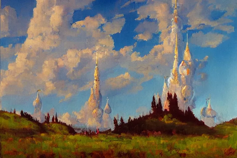 Image similar to cloud spires by russian artist sergey kuznetsov