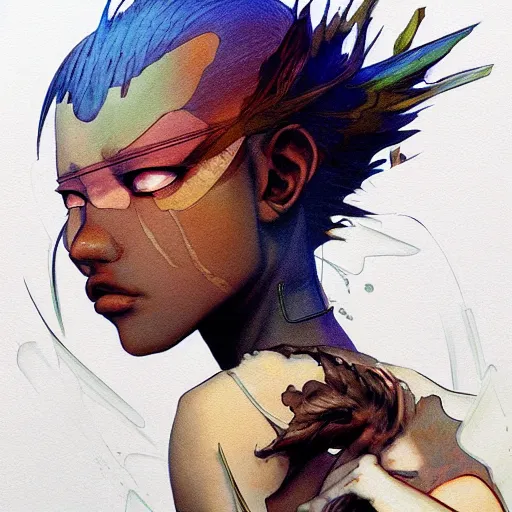 Image similar to prompt : blade character portrait soft light painted by james jean and katsuhiro otomo and erik jones, inspired by evangeleon anime, smooth face feature, intricate oil painting, high detail illustration, sharp high detail, manga and anime 1 9 9 9