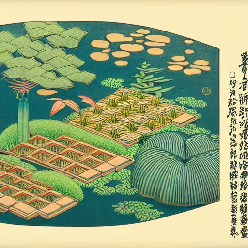 Prompt: 3 d isometric botanical illustration of a small city in an island surrounded by water, diego rivera in ukiyo - e style variation 1, hd