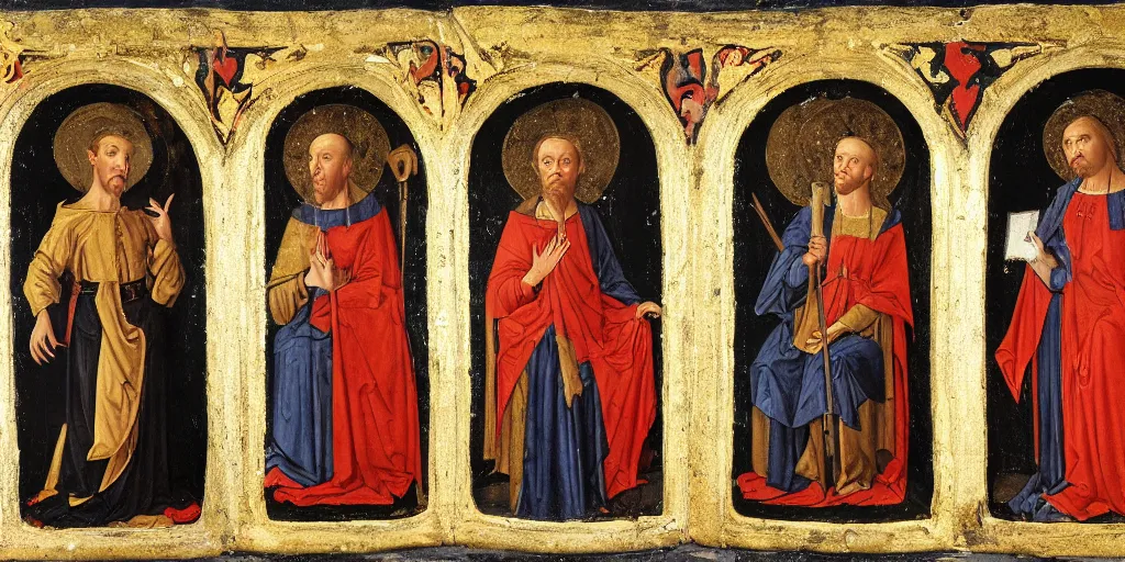 Image similar to ??? portrayed as our lord and saviour, medieval triptych