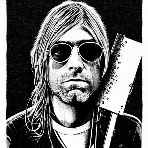 Prompt: graphic illustration, creative design, kurt cobain, biopunk, francis bacon, highly detailed, hunter s thompson, concept art