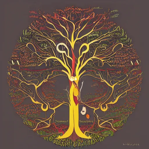 Prompt: a tree representing the four seasons and the cycle of life and death, by victor ngai