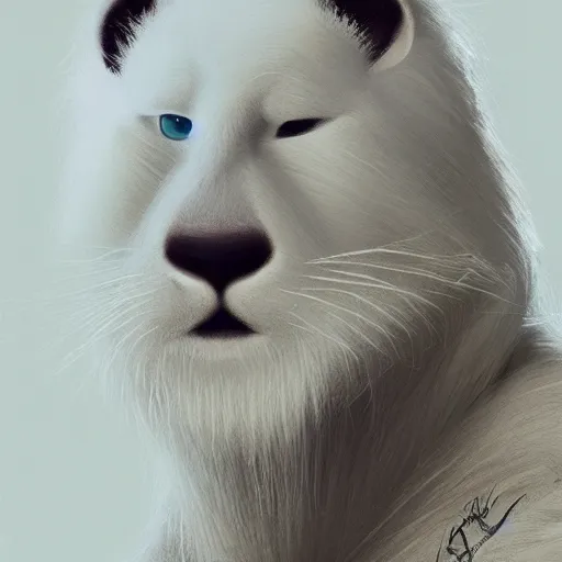 Prompt: portrait of a white panter with a very long fur, fantasy, trending on artstation, heroic pose, highly detailed picture, simple, 8k