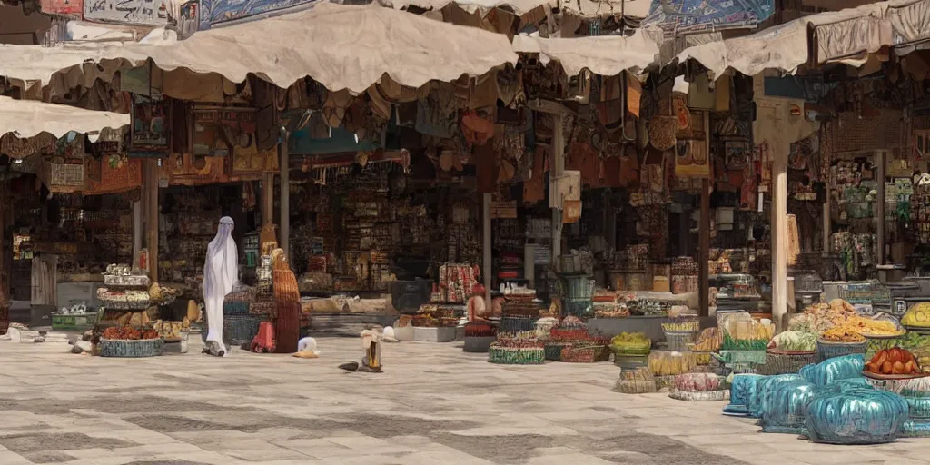 Prompt: empty arabian marketplace with no people by makoto shinkai