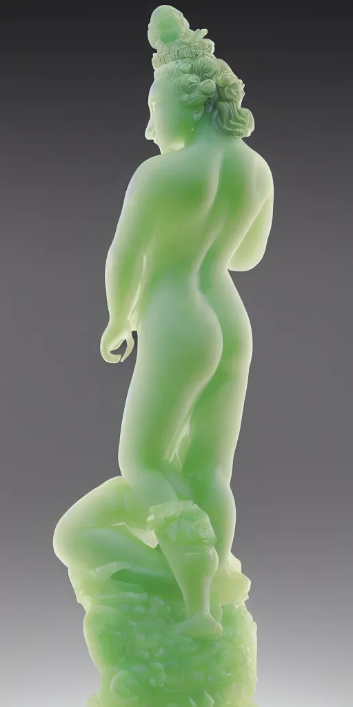 Prompt: detailed photo of a jade translucent statue of most beautiful woman, full body portrait, various seducing pose, aphrodite, venus, photorealism, intricate detail, museum diffuse lighting