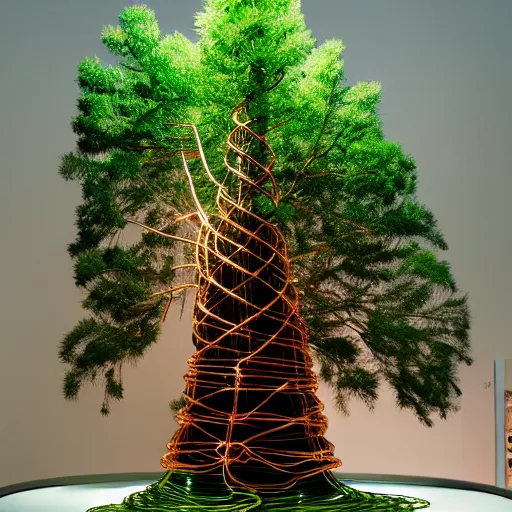 Image similar to Elaborate realistic model of a sequoia made of wire sitting on a professionally illuminated display table