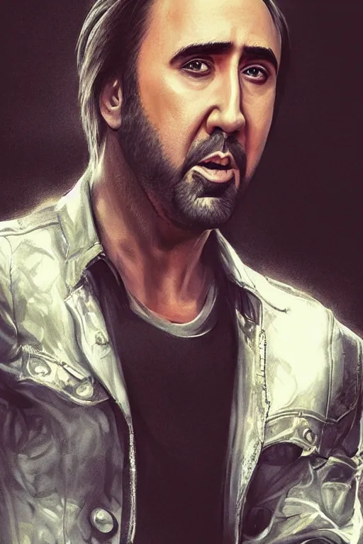 Prompt: a portrait of a Nicolas Cage in a scenic environment by Artgerm, detailed,