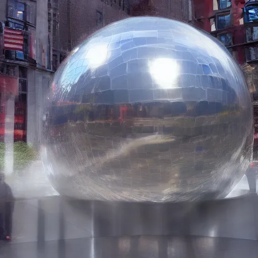 Prompt: a giant foil ball in New York City, photorealistic, HD, 960