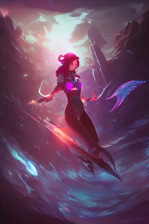 Prompt: nami league of legends wild rift hero champions arcane fantasy digital painting bioluminance alena aenami artworks in 4 k design by lois van baarle by sung choi by john kirby artgerm and greg rutkowski and magali villeneuve tank support marksman mage fighter assassin,