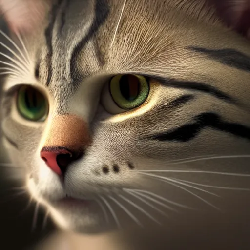 Prompt: closeup portrait of a cat in a costume, realistic, 8 k, extremely detailed, cgi, trending on artstation, hyper - realistic render, by greg rutkowski