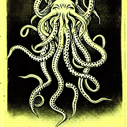 Image similar to daugerreotype of cthulhu high priestess. tangle of tentacles
