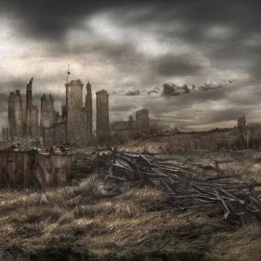 Image similar to post apocalyptic England landscape, digital art, realistic