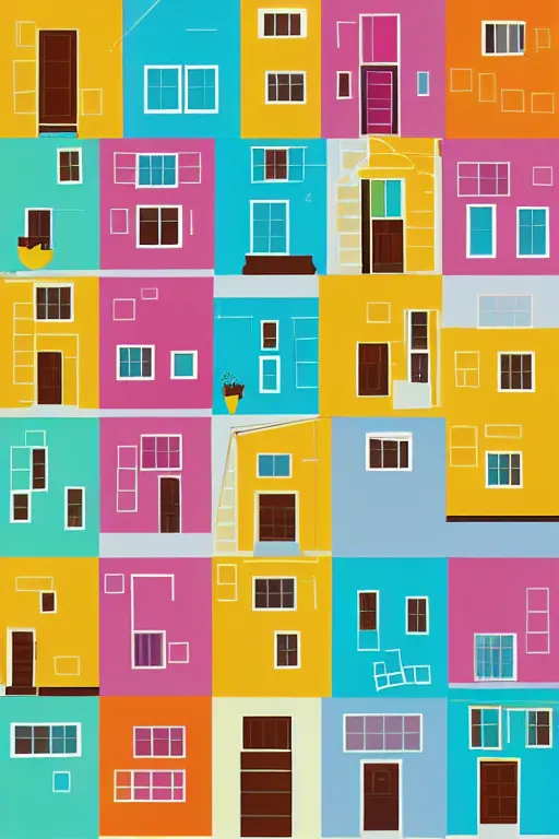 Prompt: minimalist boho style art of colorful houses, illustration, vector art