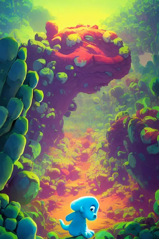 Image similar to smurf ghost creature animal sushi cristal very big eye roots cactus elemental flush of force nature micro world fluo fishscale, behance hd by jesper ejsing, by rhads, makoto shinkai and lois van baarle, ilya kuvshinov, rossdraws radiating a glowing aura global illumination ray tracing hdr