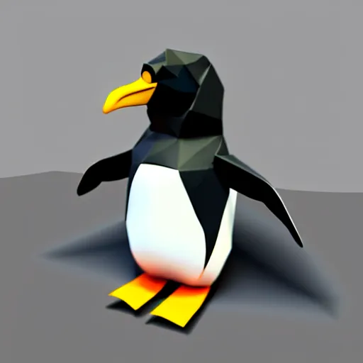 Image similar to low-poly penguin in sci-fi outfit