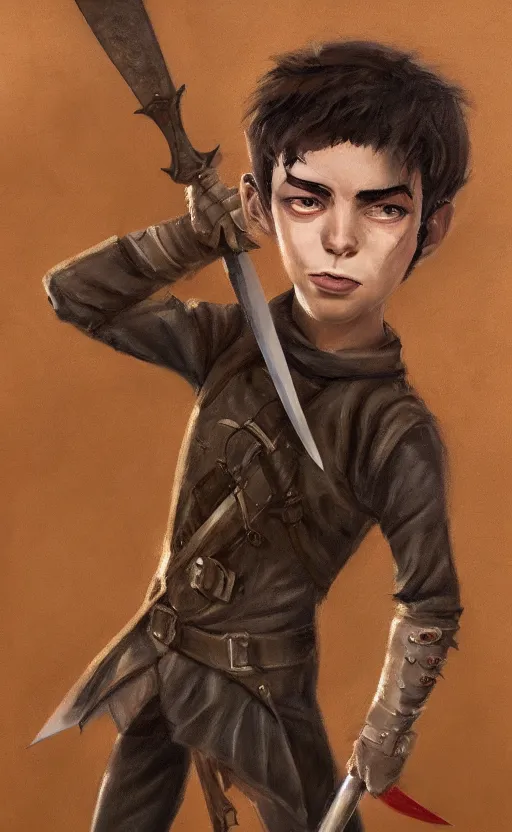 Prompt: an oil drawing of a young vampire with great sword in his hand, a character portrait by muggur, disco elysium character, featured on deviantart, fantasy art, concept art, official art, hd mod