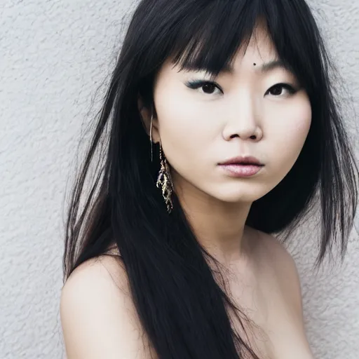 Prompt: A beautiful asian women with a face tattoo, portrait,8k