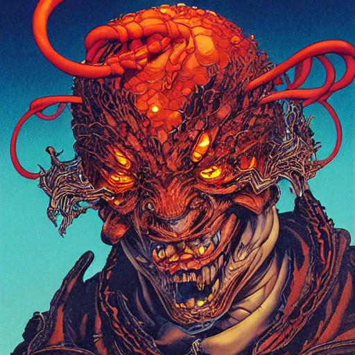 Prompt: portrait of crazy balrog with fire, symmetrical, by yoichi hatakenaka, masamune shirow, josan gonzales and dan mumford, ayami kojima, takato yamamoto, barclay shaw, karol bak, yukito kishiro