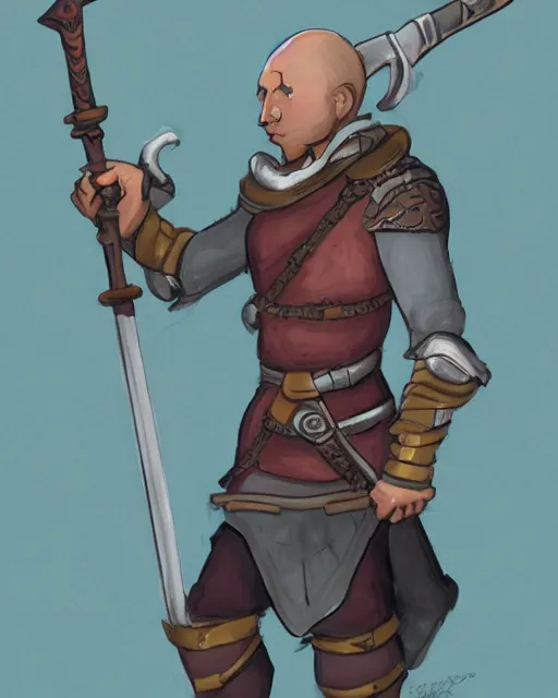 Image similar to a concept art of a D&D character, holding a sword made by Donutello