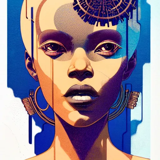 Prompt: portrait soft light, by killian eng and joe fenton and martin deschambault and conrad roset, inspired by afropunk and art deco, brown and blue, etching, fine, sharp high detail,