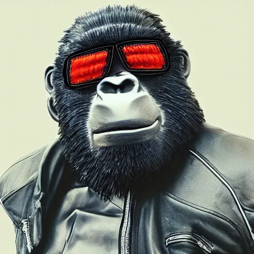 Prompt: highly detailed cyberpunk biker gorilla in a baseball cap