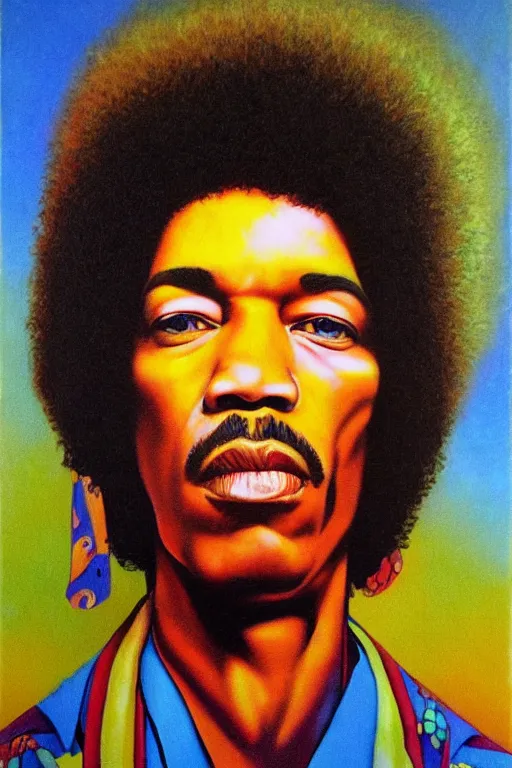 Image similar to ultra realistic Jimi Hendrix face portrait in the style of grant wood