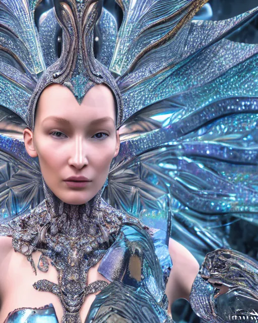 Image similar to a highly detailed metahuman 4 k close up render of an alien goddess bella hadid monument face accessories in iris van herpen dress schiaparelli in diamonds crystals swarovski and jewelry iridescent in style of alphonse mucha gustav klimt trending on artstation made in unreal engine 4