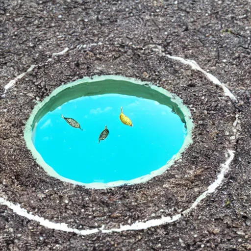 Image similar to a liquid sidewalk, group of fish barely visible inside it