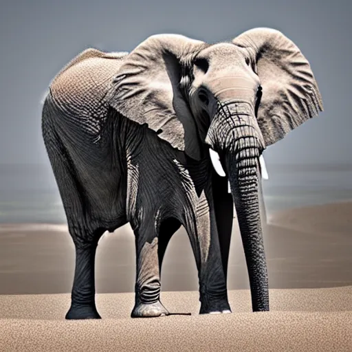 Prompt: real photo of an elephant made of sand