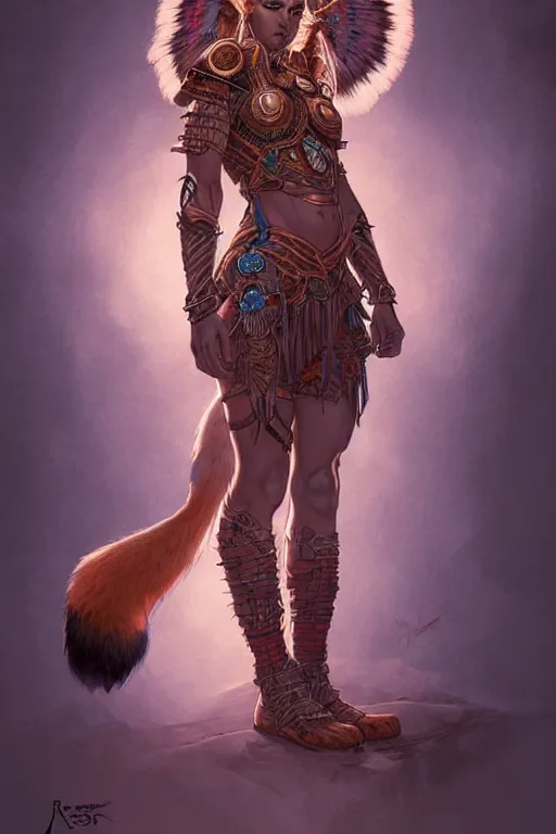 Image similar to digital art, centered full body of an Warrior girl with fox headdress ,intricate, veins, by James Jean and by artgerm , by ross tran, ultradetailed, charachter design, concept art, trending on artstation,