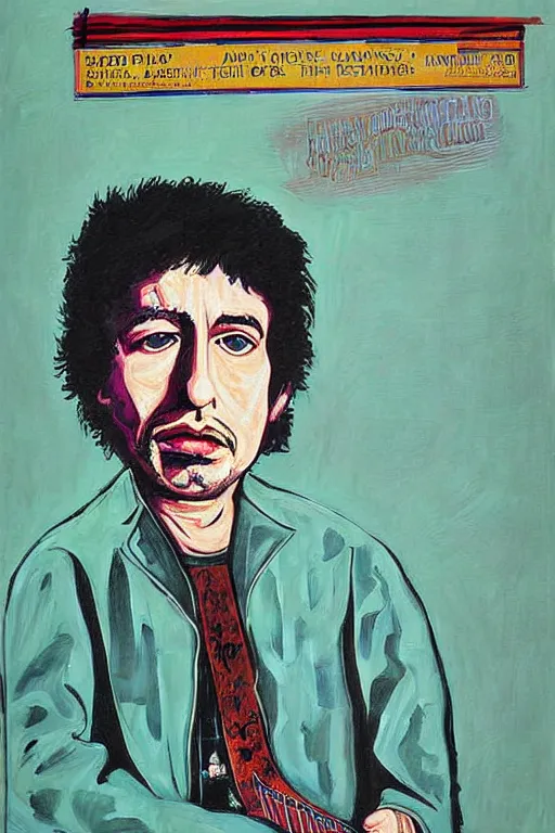 Prompt: Poster artwork, painting of Duane Flowers by Bob Dylan