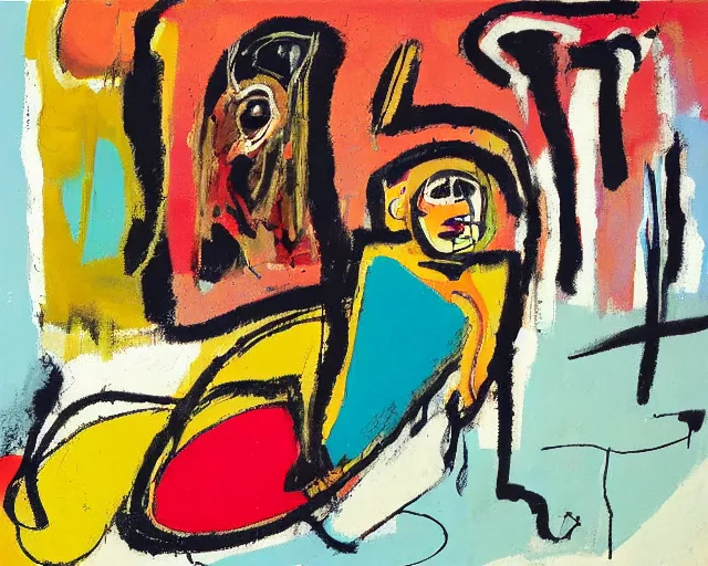 Image similar to painting of a reclined woman by graham sutherland, basquiat!!, neo - expressionism, muted colors!!!